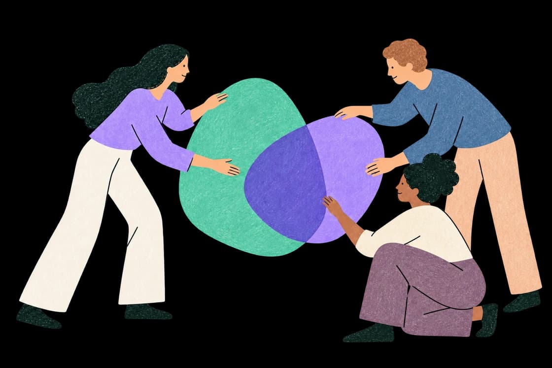 Three people shaping a shared team pattern