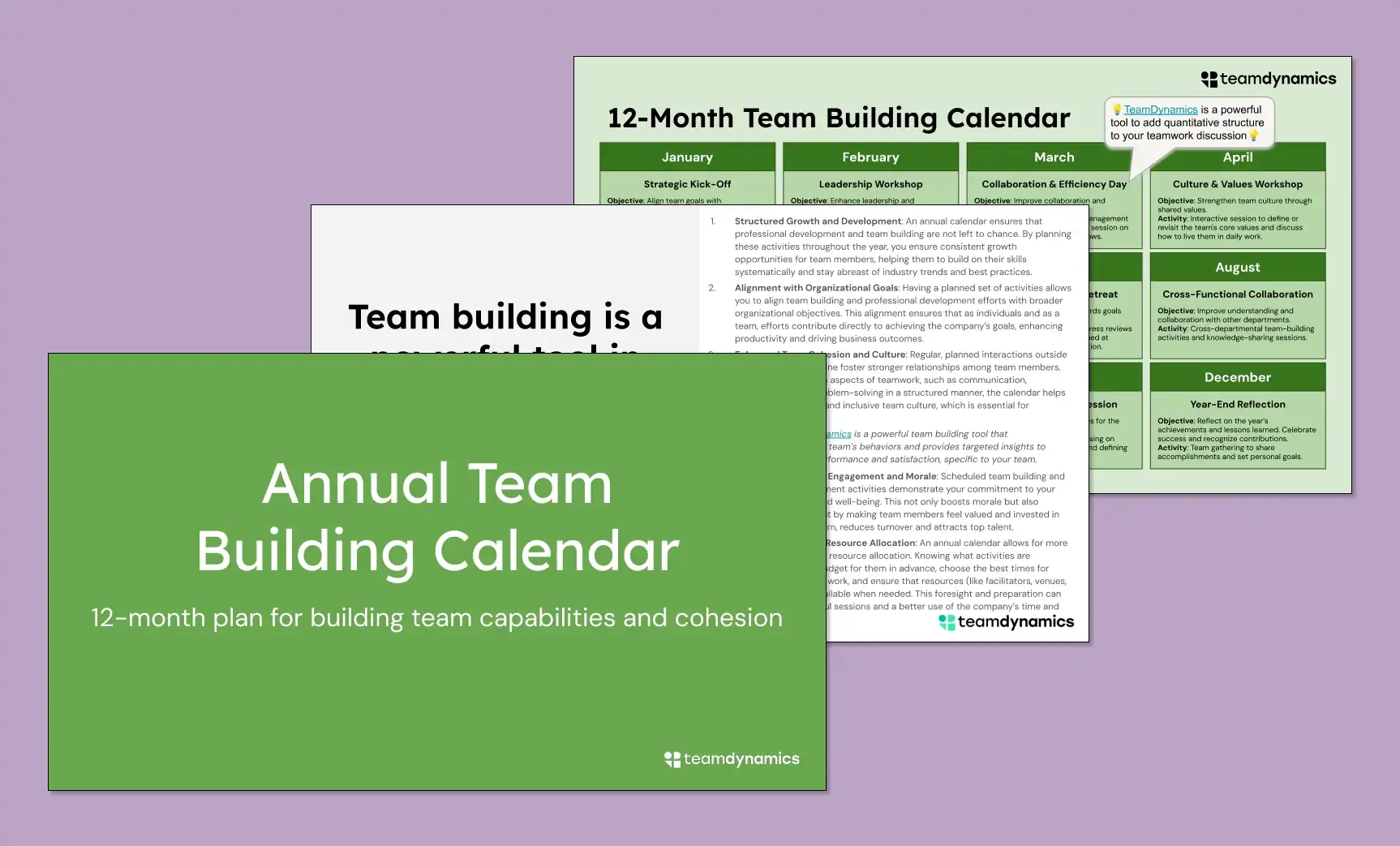 Annual Calendar for Team Building