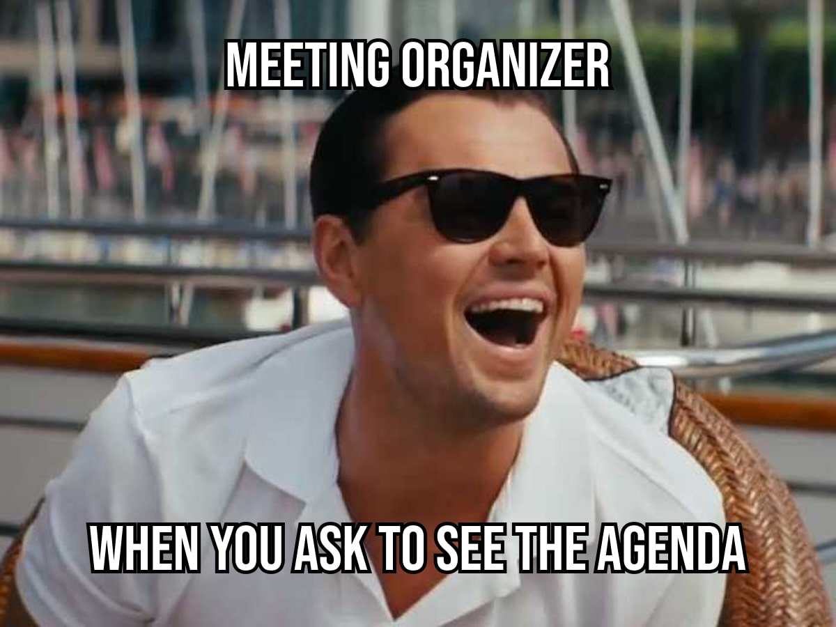 Team meeting meme: Meeting organizer when you ask to see the agenda.