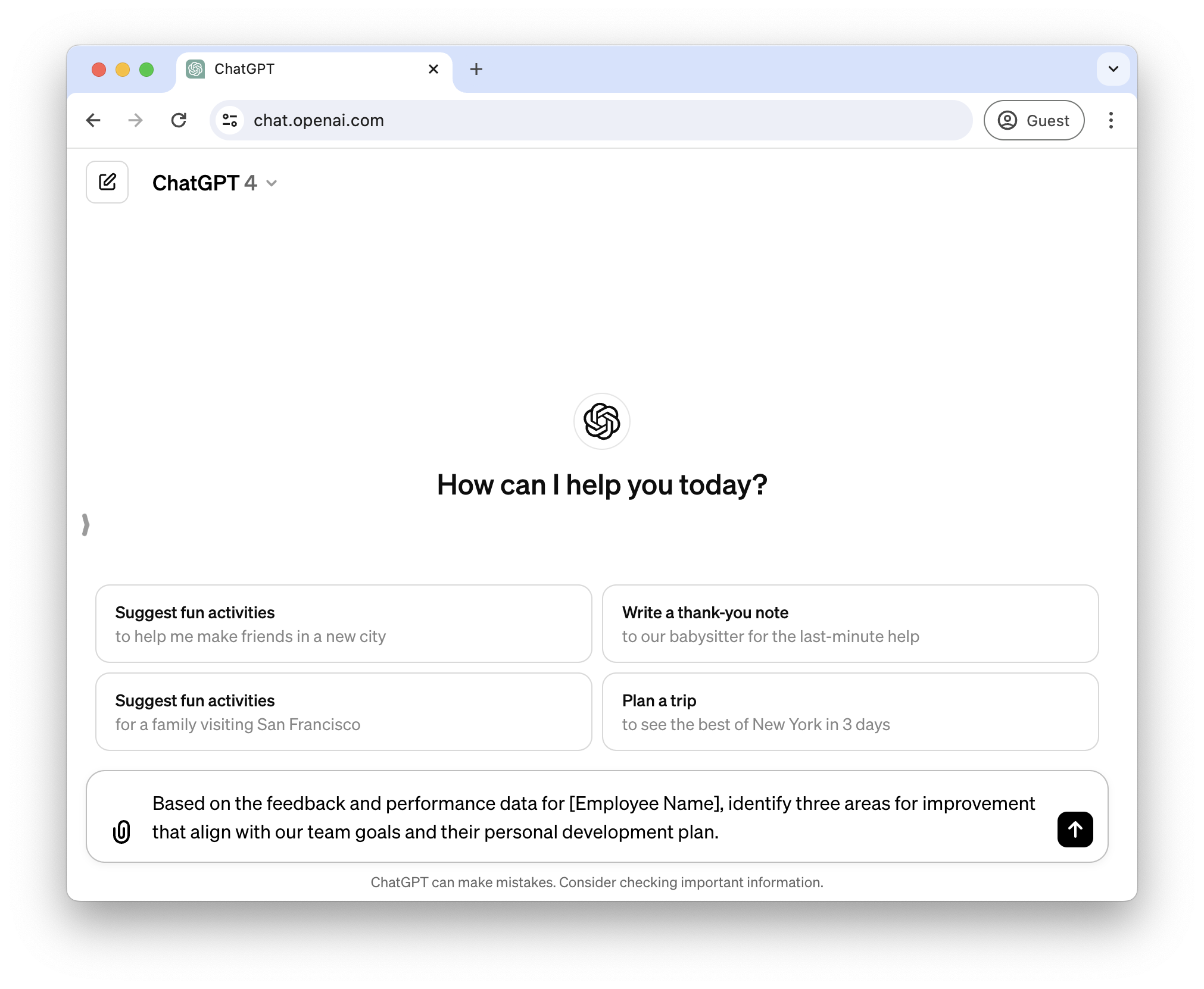 Prompt ChatGPT with as many specifics as you can.