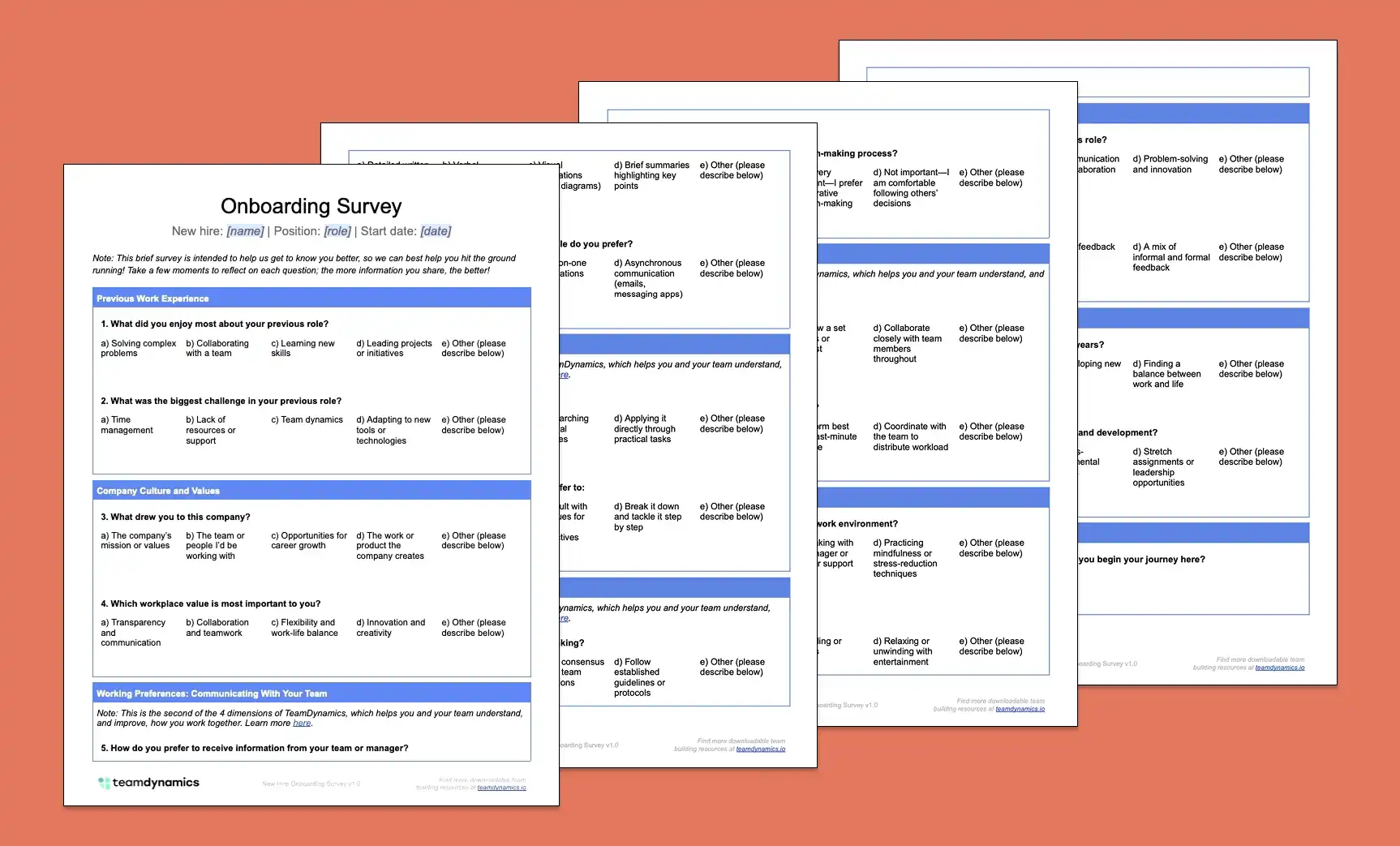 Template for New Hire Onboarding Survey Questions